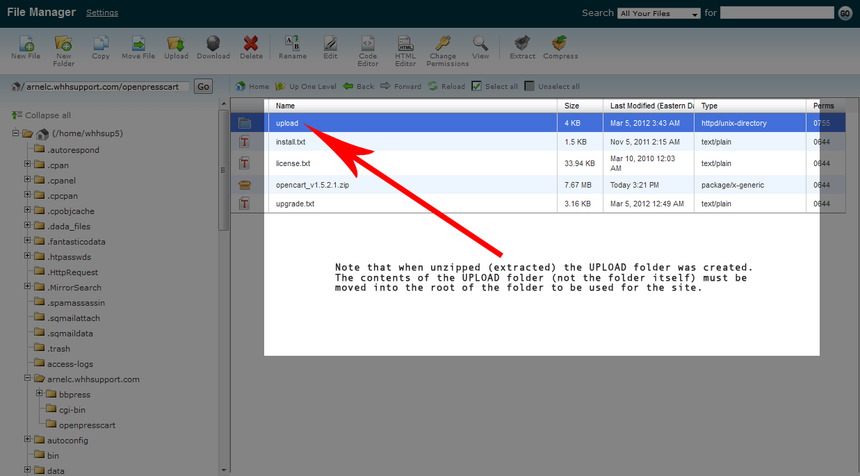 opencart-cpanel-file-manager-unzipped-folder